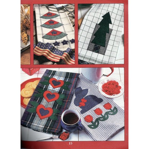 Sew Fun Holiday Towels 21 Applique Designs Leaflet 1712 Leisure Arts 1997 - Picture 5 of 6